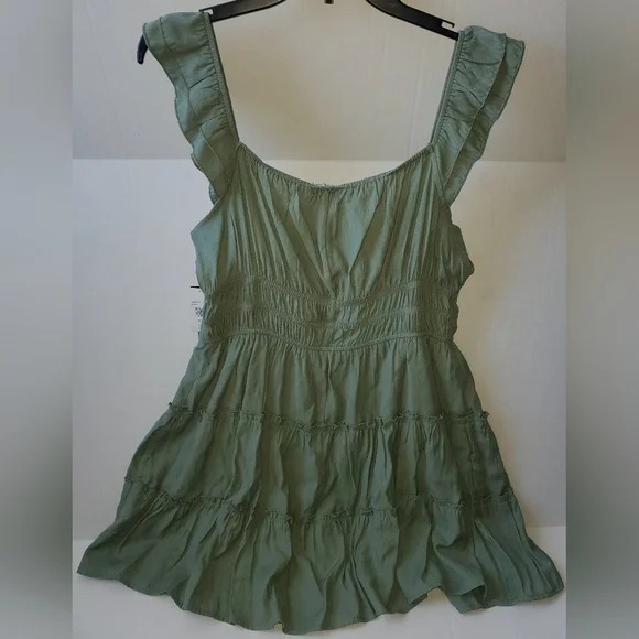 Trixxi Juniors Tiered Summer Mini Dress Sz XXL Olive - Picture 2 of 9